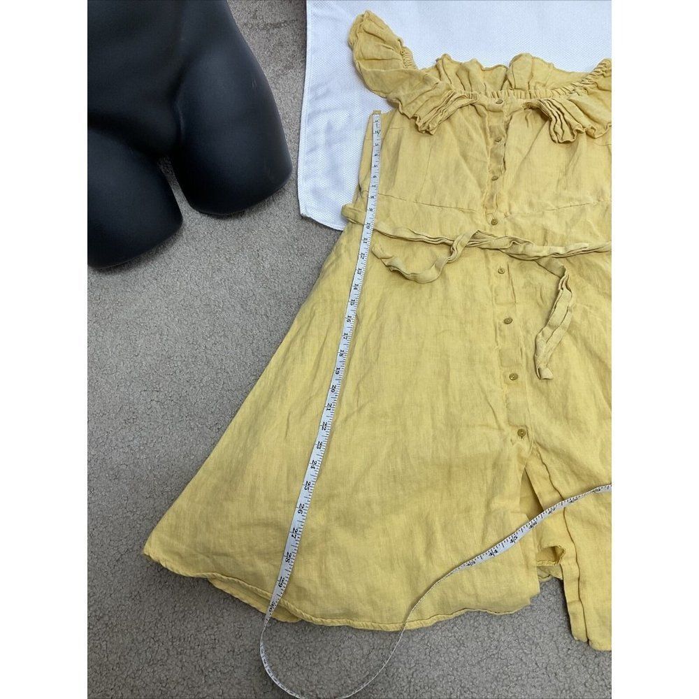 Zara Large Boho Off Shoulder Knee Length Yellow Linen Dress Date Night Romantic - Picture 8 of 8